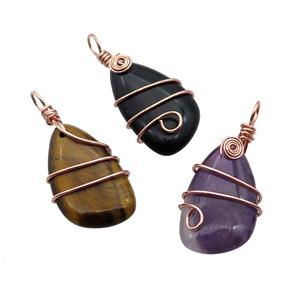 Mix Gemstone Teardrop Pendant Wire Wrapped, approx 20-42mm [GM18316]