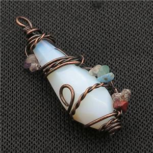 White Opalite Teardrop Pendant Wire Wrapped, approx 22-53mm [GM18318]