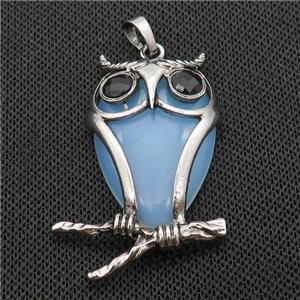 White Opalite Owl Pendant Alloy Antique Silver, approx 25-50mm [GM18329]