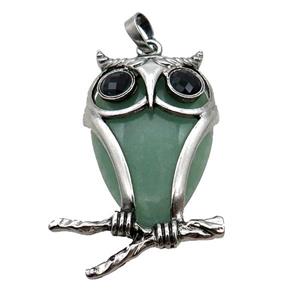 Green Aventurine Owl Pendant Alloy Antique Silver, approx 25-50mm [GM18331]
