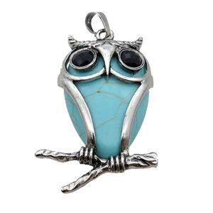 Blue Dye Turquoise Owl Pendant Alloy Antique Silver, approx 25-50mm [GM18332]