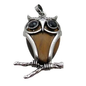 Tiger Eye Stone Owl Pendant Alloy Antique Silver, approx 25-50mm [GM18333]