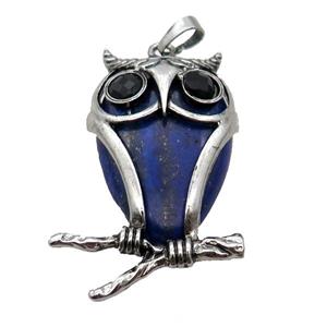 Blue Lapis Lazuli Owl Pendant Alloy Antique Silver, approx 25-50mm [GM18334]