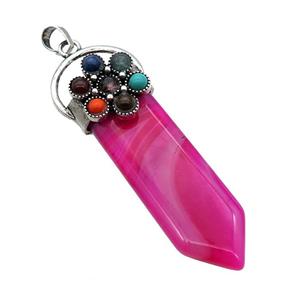 Hotpink Dye Agate Arrowhead Pendant Chakra Antique Silver, approx 17-50mm [GM18342]