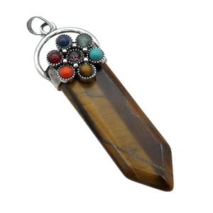 Tiger Eye Stone Arrowhead Pendant Chakra Antique Silver, approx 17-50mm [GM18348]