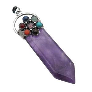 Purple Amethyst Arrowhead Pendant Chakra Antique Silver, approx 17-50mm [GM18350]