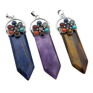 Mixed Gemstone Arrowhead Pendant Chakra Antique Silver, approx 17-50mm [GM18351]