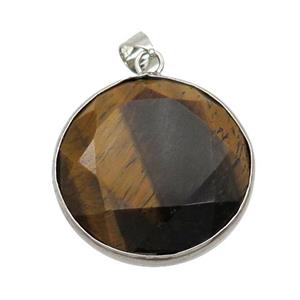 Tiger Eye Stone Button Pendant, approx 25mm [GM18356]