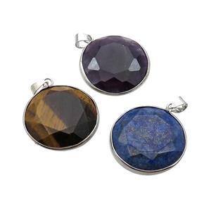 Mix Gemstone Button Pendant, approx 25mm [GM18359]