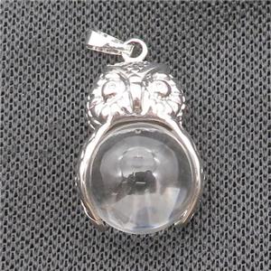 Clear Crystal Glass Owl Alloy Pendant, approx 16mm, 20-25mm [GM18376]