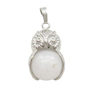 White Jade Owl Alloy Pendant, approx 16mm, 20-25mm [GM18377]