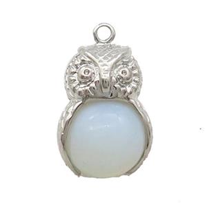 White Opalite Owl Alloy Pendant, approx 16mm, 20-25mm [GM18378]