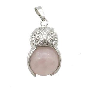 Rose Quartz Owl Alloy Pendant, approx 16mm, 20-25mm [GM18379]