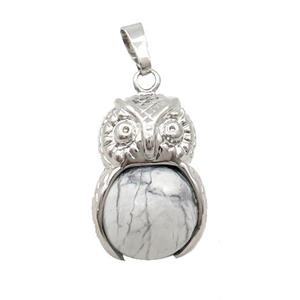 White Howlite Owl Alloy Pendant, approx 16mm, 20-25mm [GM18380]