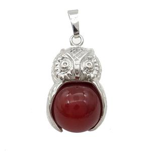 Red Carnelian Owl Alloy Pendant, approx 16mm, 20-25mm [GM18381]
