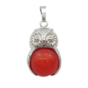 Red Dye Agate Owl Alloy Pendant, approx 16mm, 20-25mm [GM18382]