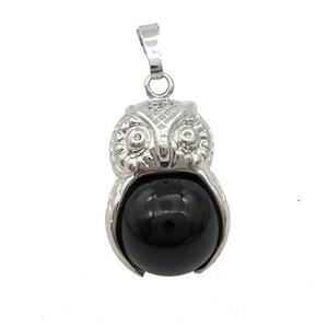 Black Onyx Agate Owl Alloy Pendant, approx 16mm, 20-25mm [GM18383]