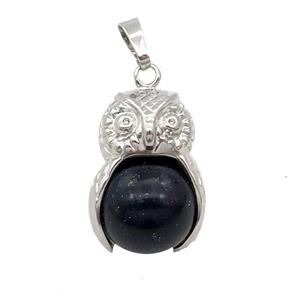 Blue Sandstone Owl Alloy Pendant, approx 16mm, 20-25mm [GM18384]
