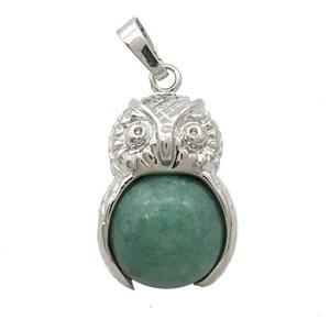 Green Aventurine Owl Alloy Pendant, approx 16mm, 20-25mm [GM18387]