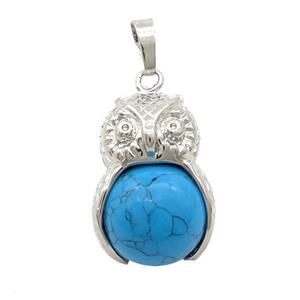 Blue Dye Turquoise Owl Alloy Pendant, approx 16mm, 20-25mm [GM18388]