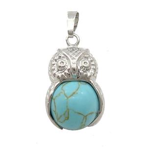 Blue Turquoise Owl Alloy Pendant, approx 16mm, 20-25mm [GM18389]
