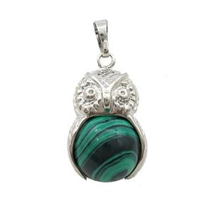 Alloy Owl Pendant With Synthetic Malachite, approx 16mm, 20-25mm [GM18392]