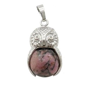 Alloy Owl Pendant With Rhodonite, approx 16mm, 20-25mm [GM18393]