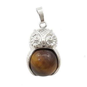 Alloy Owl Pendant With Tiger Eye Stone, approx 16mm, 20-25mm [GM18394]