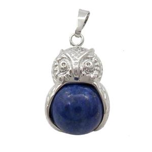 Alloy Owl Pendant With Lapis, approx 16mm, 20-25mm [GM18395]