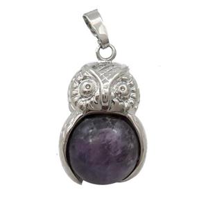 Alloy Owl Pendant With Amethyst, approx 16mm, 20-25mm [GM18396]