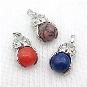 Alloy Owl Pendant With Gemstone Mixed, approx 16mm, 20-25mm [GM18397]