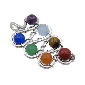 Alloy Pendant With Mix Gemstone Chakra Wire Wrapped Antique Silver, approx 22-46mm [GM18398]