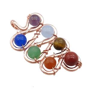 Alloy Pendant With Mix Gemstone Chakra Wire Wrapped Rose Gold, approx 22-46mm [GM18399]