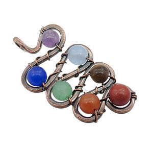 Alloy Pendant With Mix Gemstone Chakra Wire Wrapped Antique Red, approx 22-46mm [GM18400]