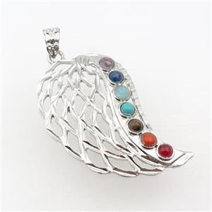 Alloy Angel Wing Pendant Pave Gemstone Chakra Platinum Plated, approx 30-50mm [GM18402]