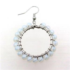 White Opalite Copper Hook Earring Wire Wrapped Platinum Plated, approx 4.5mm, 35mm dia [GM18415]