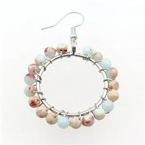 Synthetic SnakeSkin Jasper Copper Hook Earring Wire Wrapped Platinum Plated, approx 4.5mm, 35mm dia [GM18419]