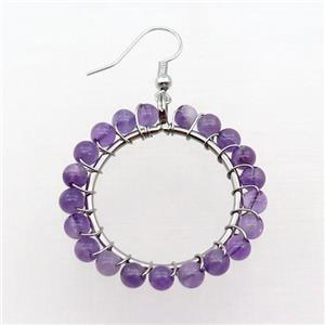 Purple Amethyst Copper Hook Earring Wire Wrapped Platinum Plated, approx 4.5mm, 35mm dia [GM18422]