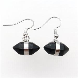 Black Onyx Agate Copper Hook Earring Bullet Platinum Plated, approx 10-18mm [GM18425]