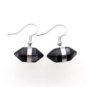 Black Snowflake Jasper Copper Hook Earring Bullet Platinum Plated, approx 10-18mm [GM18427]