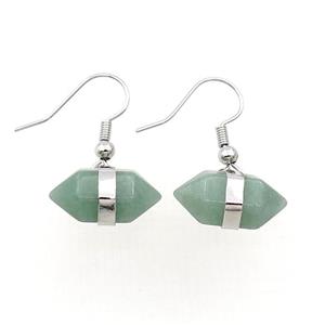 Green Aventurine Copper Hook Earring Bullet Platinum Plated, approx 10-18mm [GM18428]