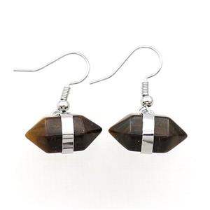 Tiger Eye Stone Copper Hook Earring Bullet Platinum Plated, approx 10-18mm [GM18432]