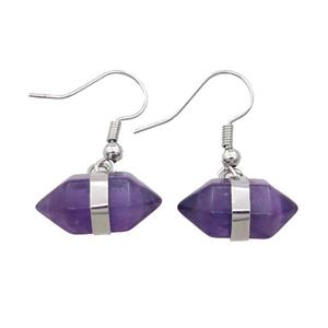 Purple Amethyst Copper Hook Earring Bullet Platinum Plated, approx 10-18mm [GM18434]