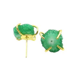 Green Quartz Druzy Copper Stud Earring Gold Plated, approx 13-14mm [GM18436]