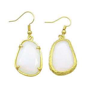 White Opalite Copper Hook Earring Gold Plated, approx 18.5-26mm [GM18438]
