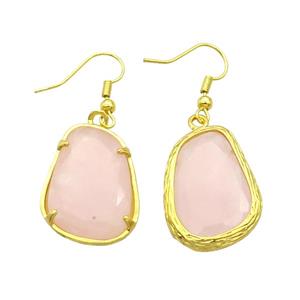Pink Rose Quartz Copper Hook Earring Gold Plated, approx 18.5-26mm [GM18439]