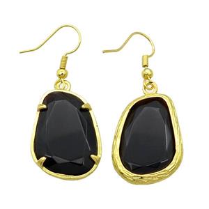 Black Onyx Agate Copper Hook Earring Gold Plated, approx 18.5-26mm [GM18441]