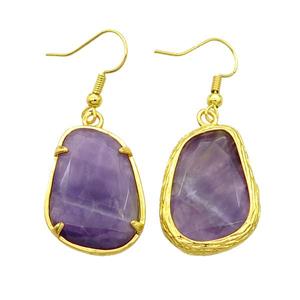 Purple Amethyst Copper Hook Earring Gold Plated, approx 18.5-26mm [GM18445]