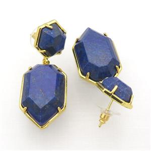 Blue Lapis Copper Stud Earring Gold Plated, approx 14mm, 18-28mm [GM18452]