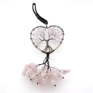 Pink Rose Quartz Chip Pendant Tree Of Life Antique Red, approx 50mm, 16cm length [GM18461]